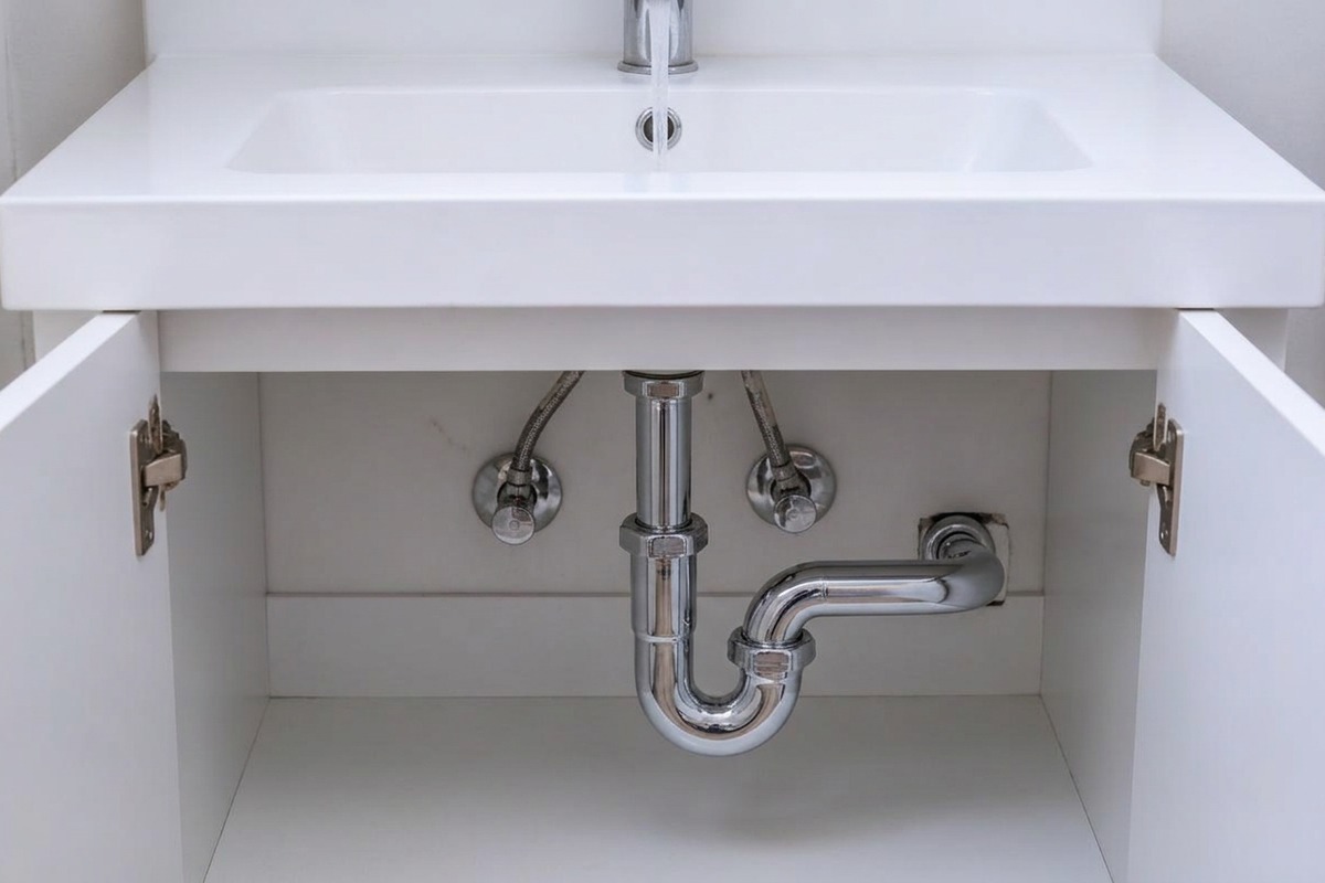 Sauberer und freier Siphon unter demselben Waschbecken