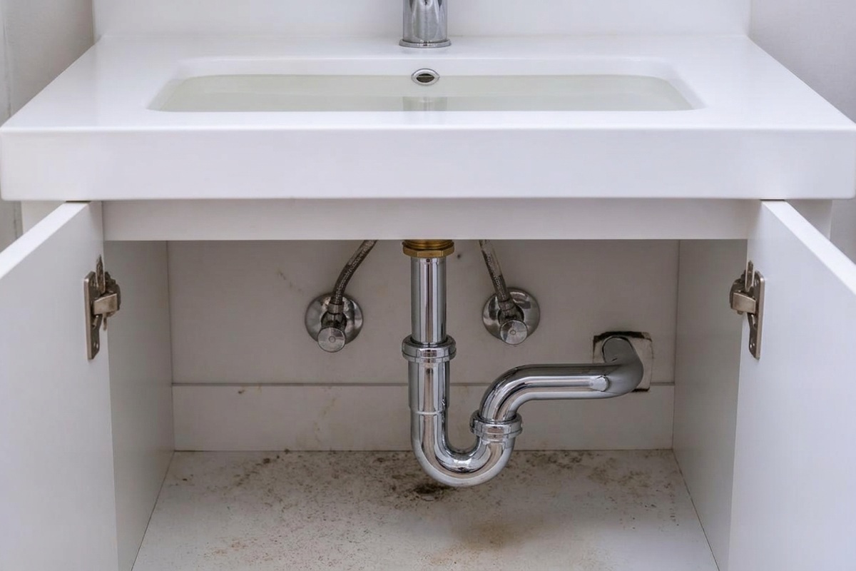 Sauberer und freier Siphon unter demselben Waschbecken