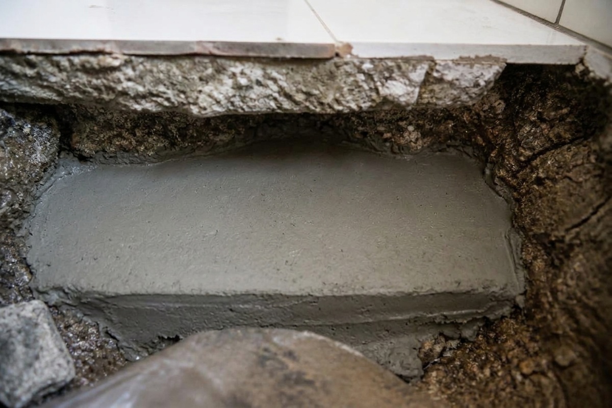 Wiederhergestellter, sauberer Boden nach der Leckreparatur